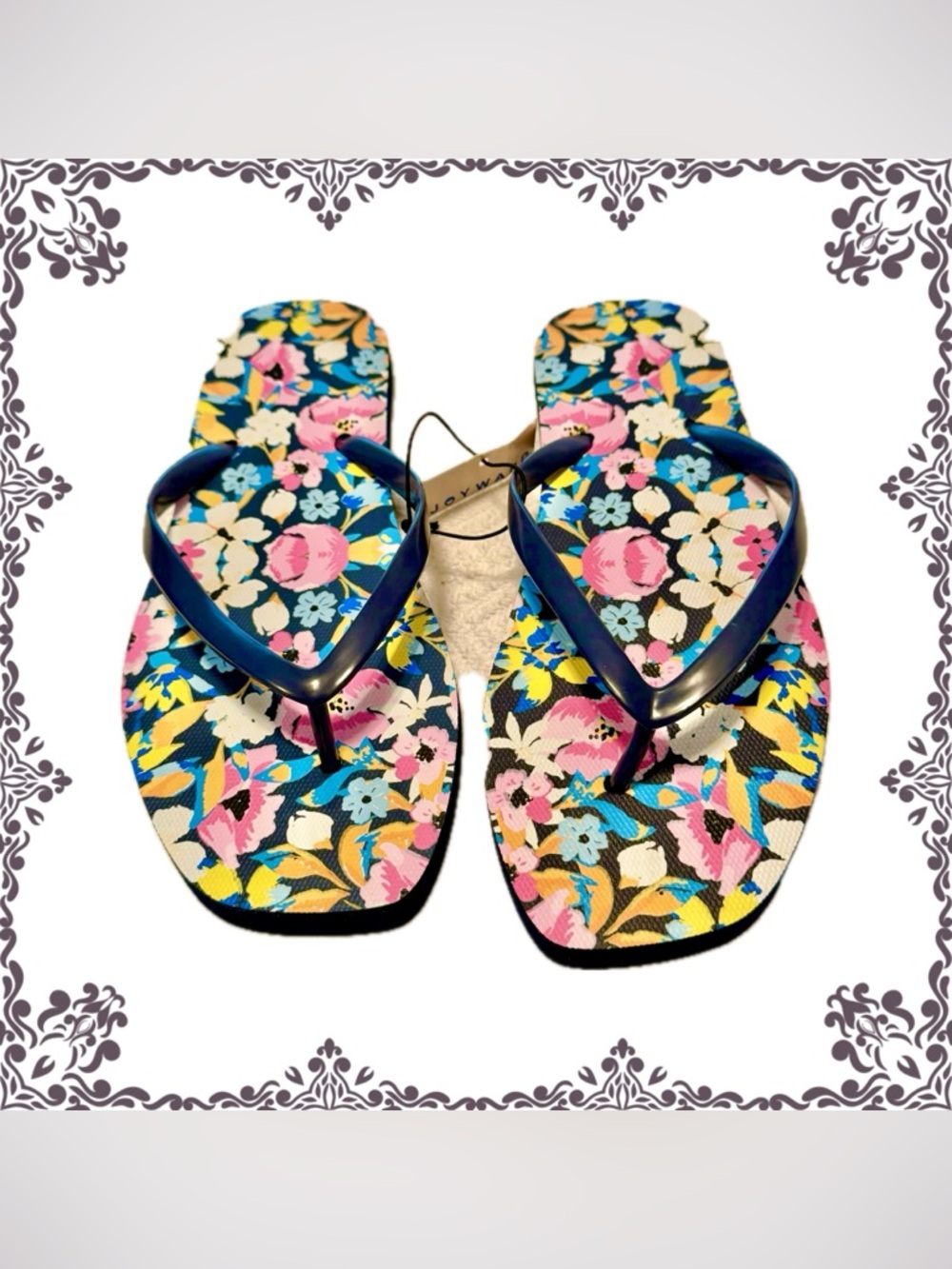 Sandals Flip Flops slip on shoes - Joy Ward - size 7/8 medium  NEW! Blue, floral